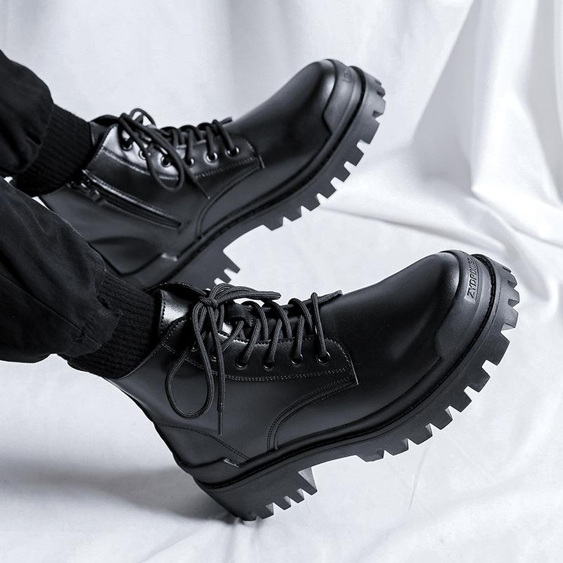 Martin boots men's spring and autumn high-top British style tooling locomotive leather boots black thick-soled heightening boots 8856-R