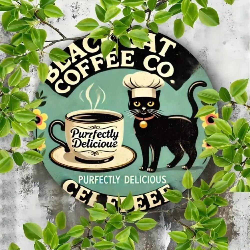 Vintage Black Cat Coffee Metal Tin Sign Indoor Outdoor Home Bar Decor Gift