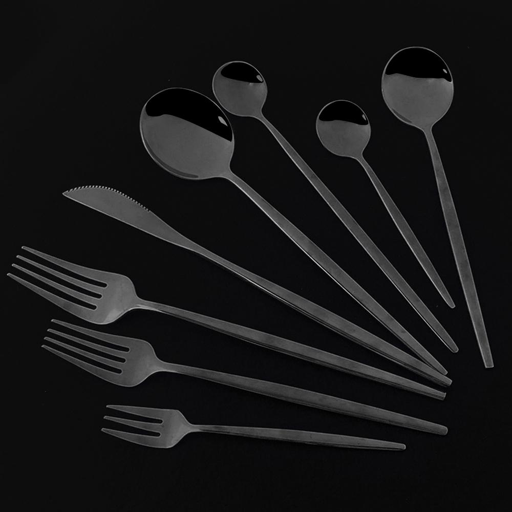 Hot Sale Black Luxury Dinnerware Cutlery Set 18/10 Stainless Steel Flatware Home Dessert Fork Spoon Knife Kitchen Dinner Set