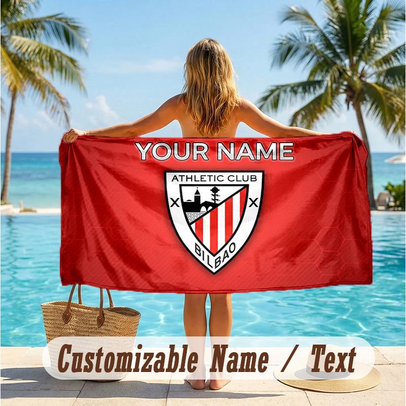 Custom Text Beach Towel, Soft Absorbent Swimming Multi-use TowelAthletic Bilbao FC