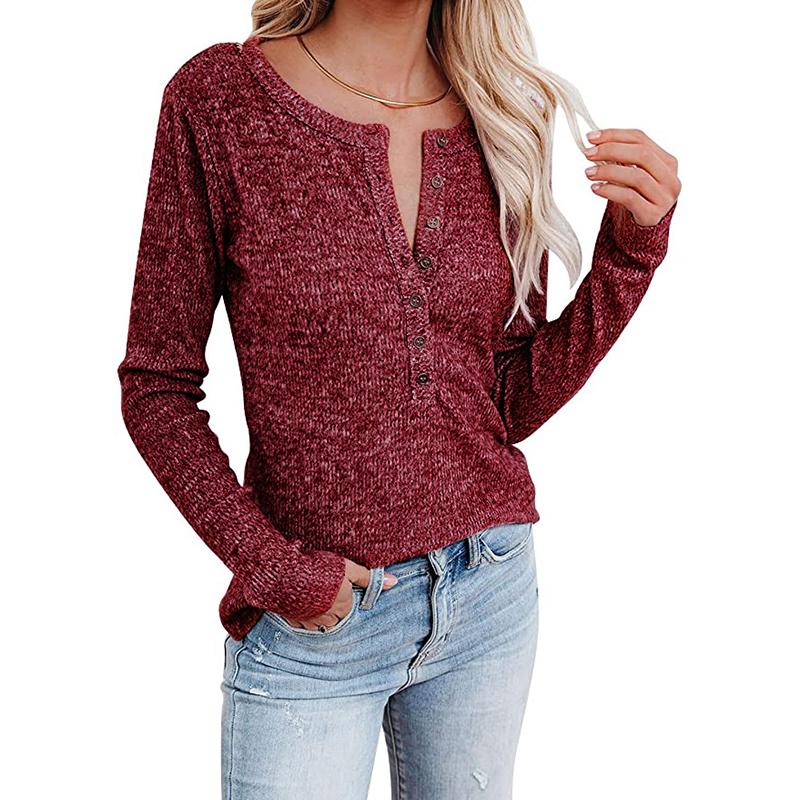 

Женская повседневная футболка с длинными рукавами и пуговицами на груди XL