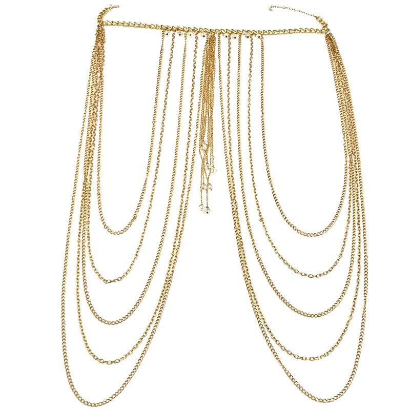 Vintage exaggerated tassel body chain, crystal tassel bra chain, sexy bikini waist chain