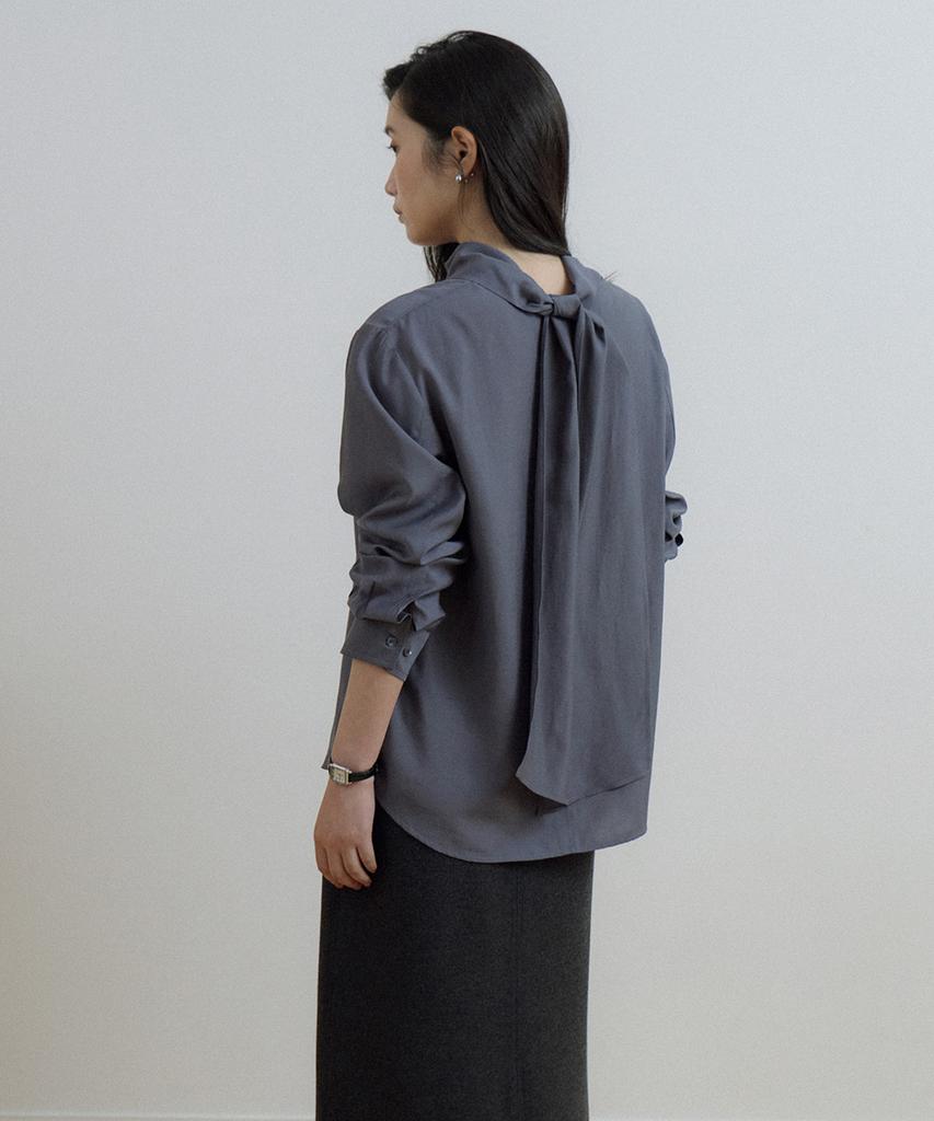 LINGSEOUL Draped Tie Blouse-Charcoal