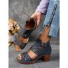 Summer Cut-out Heeled Sandals Women's 2025 New Thick-heeled Plus-size Buckle Roman Sandals