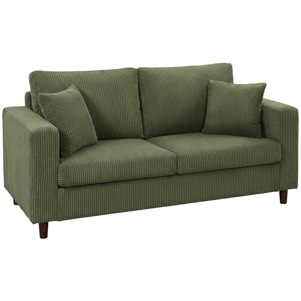 Loveseat Sofa with Wide Seat, Corduroy 2 Seater Couch with Deep Seat, Spring Cushion, Green