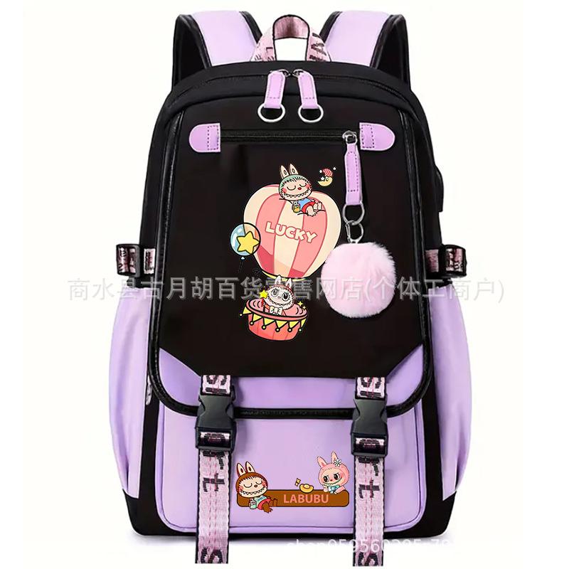 School Bag Printed Backpack USB Port Anime Cartoon Student Large Capacity Canvas Bag