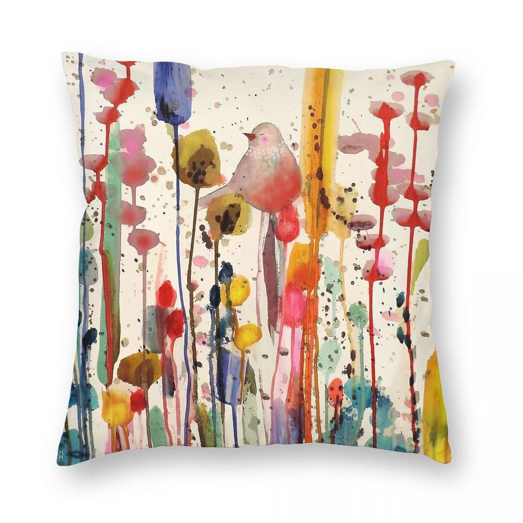 Bird In Field Taking A Zen Pause Square Pillowcase Polyester Linen Velvet Creative Zip Decorative Car Cushion Cover x