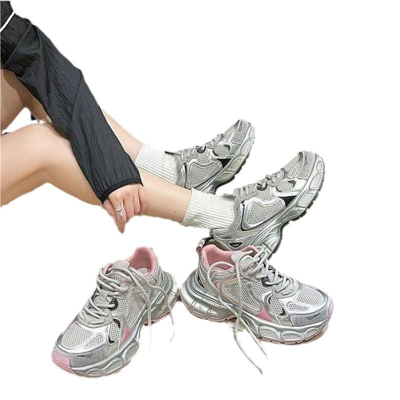 Thick-soled heightening dad shoes women's summer new gray breathable lightweight sports and leisure lace-up shoes tide