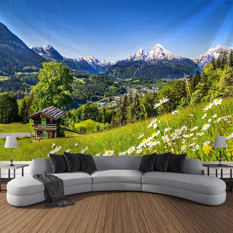Tapiserie cu model de imprimare peisaj natural de pajiști deluroase pentru acasă, dormitor, sufragerie, decorare perete, fundal, tapiserie din pânză