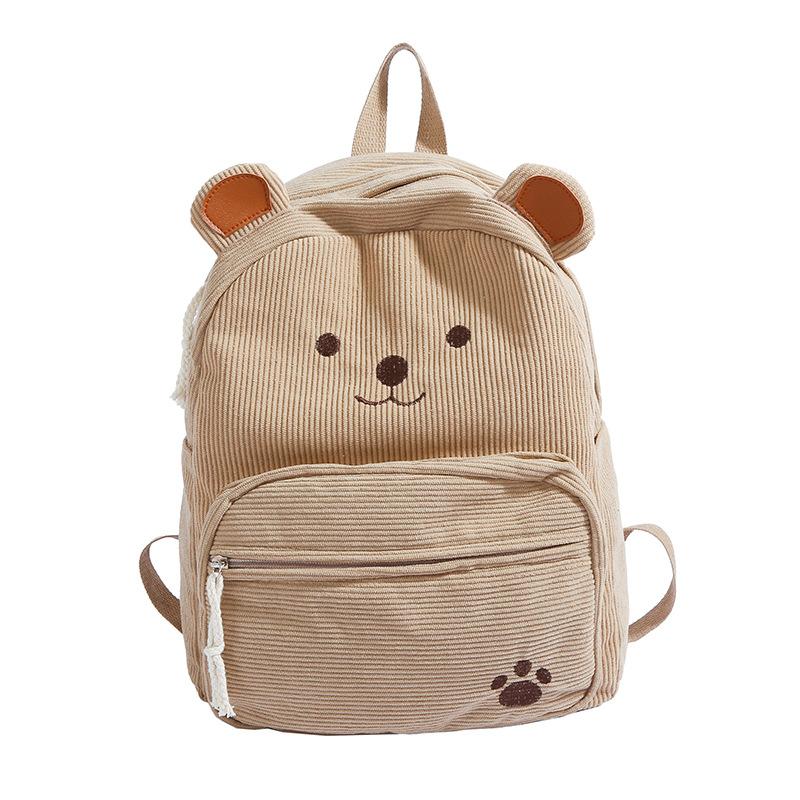 Corduroy bear backpack college style girl cute backpack student casual cartoon large capacity schoolbag