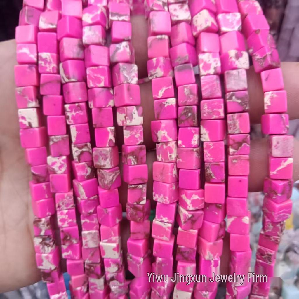 6x6mm Quadratische Rosenquarz-Achat-Perlenkette - Naturstein DIY-Zubehör