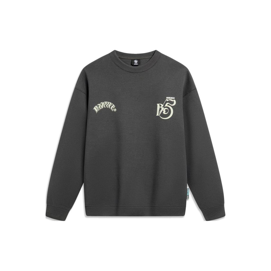 Li Ning Badfive Casual Sports Crew Neck Pullover Sweatshirt Men Sweatshirt Graphite-Grey AWDU091-6