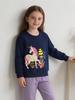 Girls' Unicorn Print Hoodie - European & American Style Cotton Pullover Sportswear