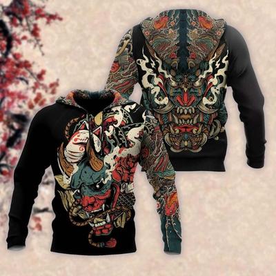 Herren Hoodie Japanischer Samurai 3D-Druck Fashion Street Langarm Kapuzenpullover Freizeitjacke Pullover Outdoor Tops