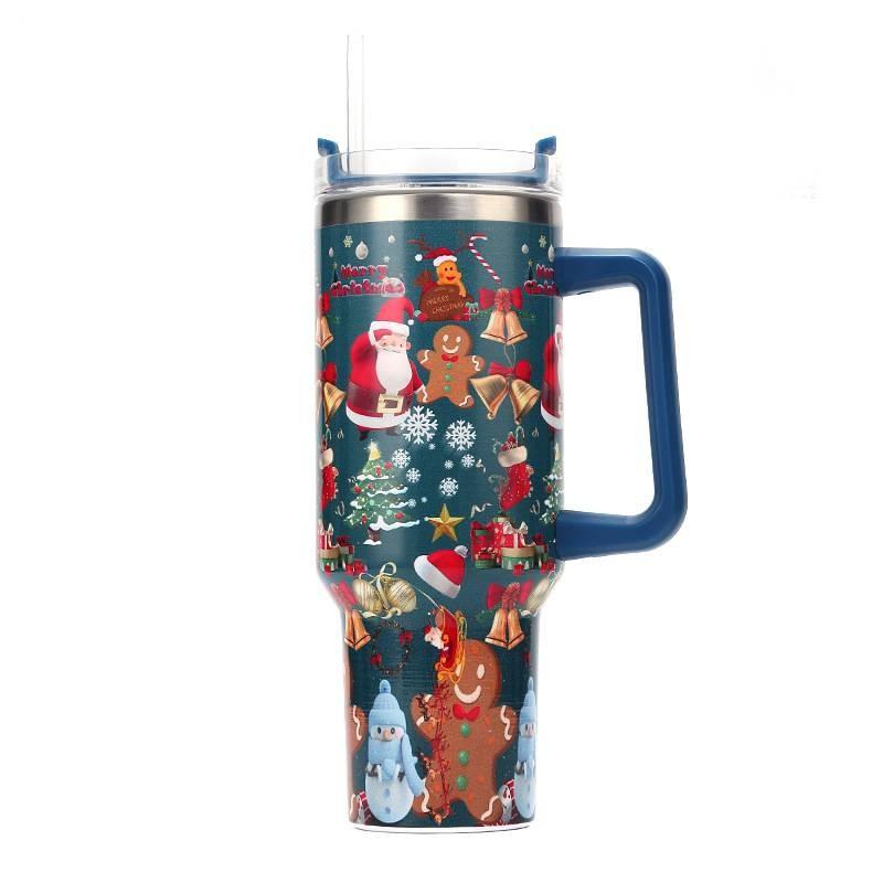 Meoky Creative 5d Christmas 40oz Cup Stainless Steel Vacuum Cups Straw With