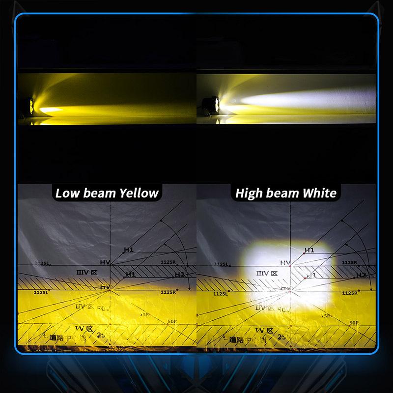 Car Motorcycle Spotlight LED Dual Color External Spotlight Far & Near Off-road Vehicle Truck Motorcycle Modified Work Headlight