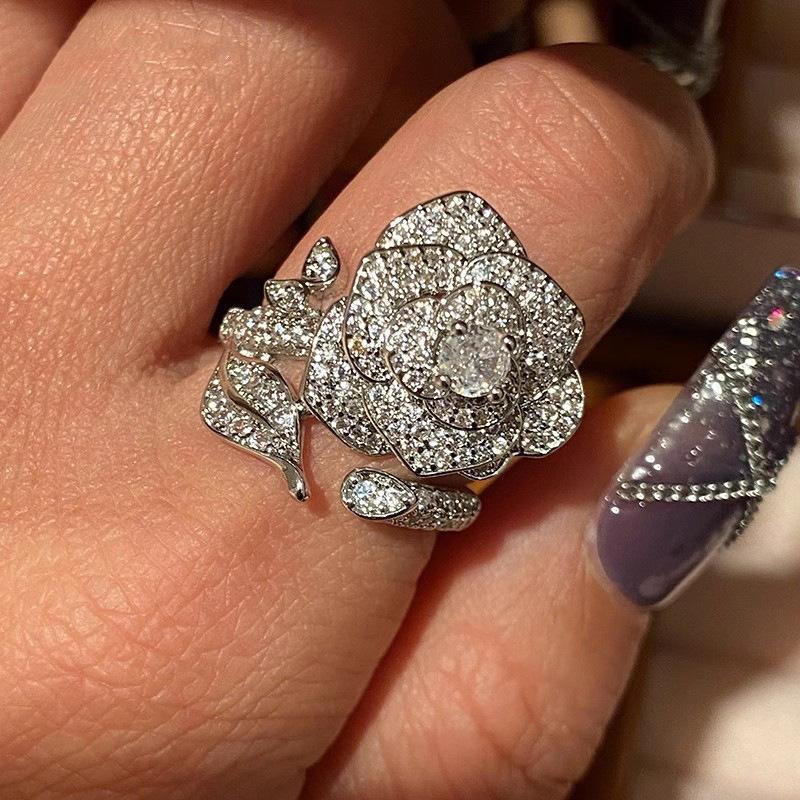 European and American Rose Ring, Adjustable Opening, Shiny Ring for Women, Engagement Gift Fashion Explosion