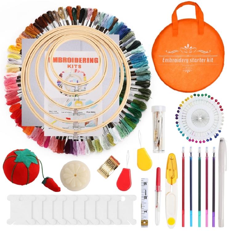 100 Color Craft Thread Set Including Bamboos Hoop Knitting Tool for Creative Activity