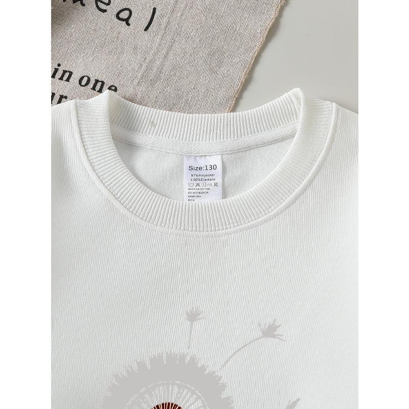 Kids Crew Neck Sweatshirt, Ladybug On Dandelion Stem Print, Soft Cozy Pullover,Daily Casual Top for Spring & Autumn