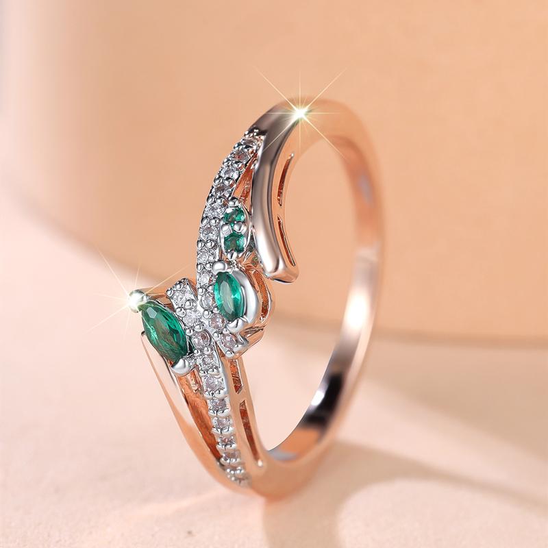 Elegant Silver Color Green White Zircon Rings for Women Luxury Rose Gold Color Fashion Ring Jewelry Accessories