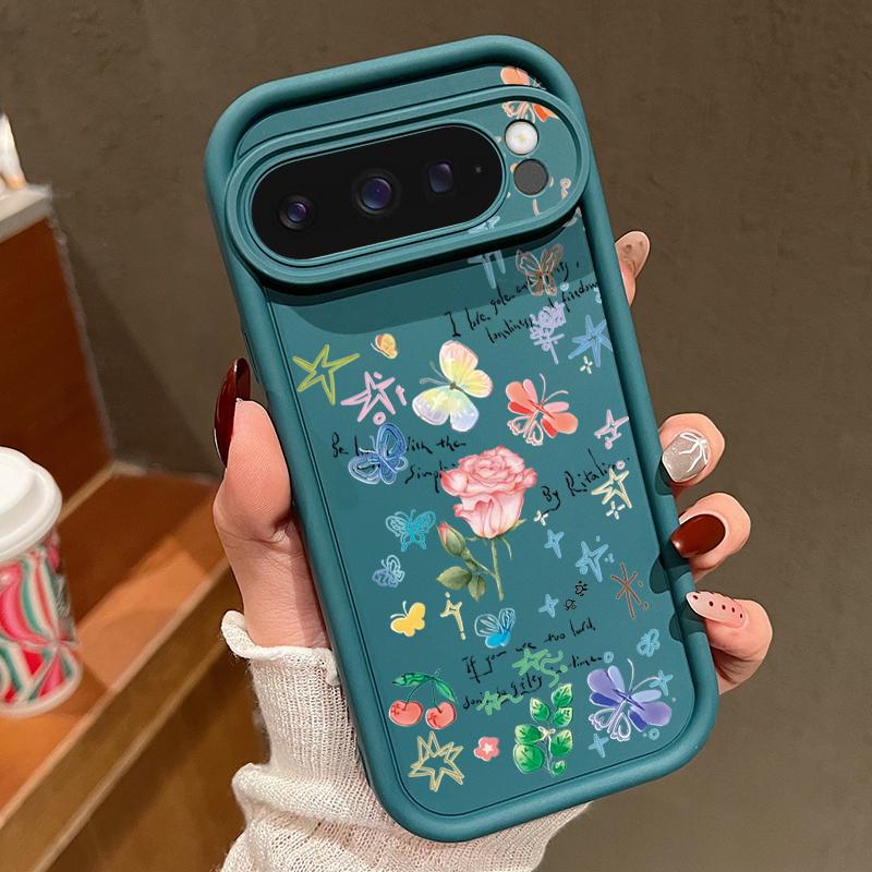 Vivid Flower Pattern Soft Matte Phone Case For Google Pixel 9 Pro XL 8 Pro 8A Rose Floral Print Shockproof Lens Protection TPU Bumper Cover