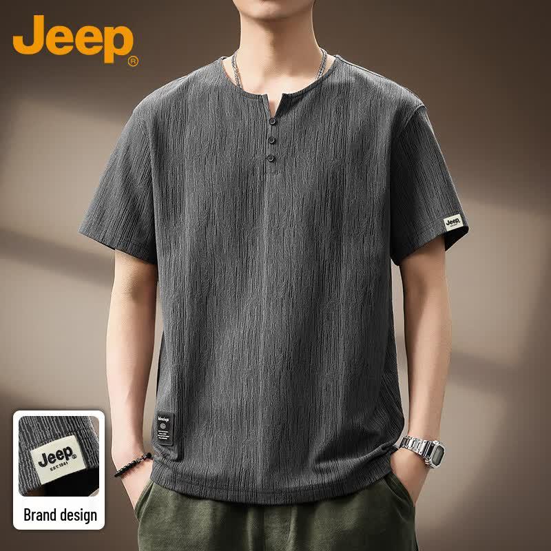 Jeep Men s Bark Texture Henley Short Sleeve T-Shirt XL