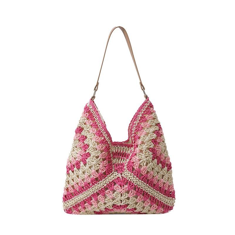 Retro contrasting color bag women's new imitation straw woven bag vacation beach bag casual armpit bag