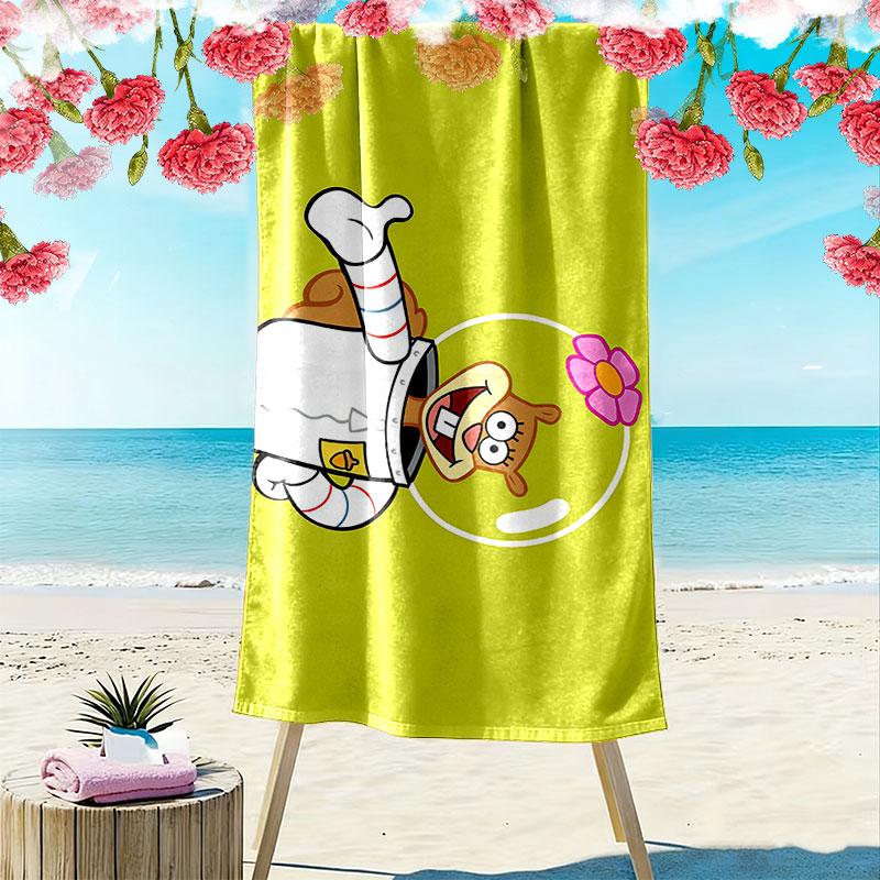 SpongeBob Cartoon Print Beach Towel, Large Soft Quick Dry Towel for Beach Camping Swimming