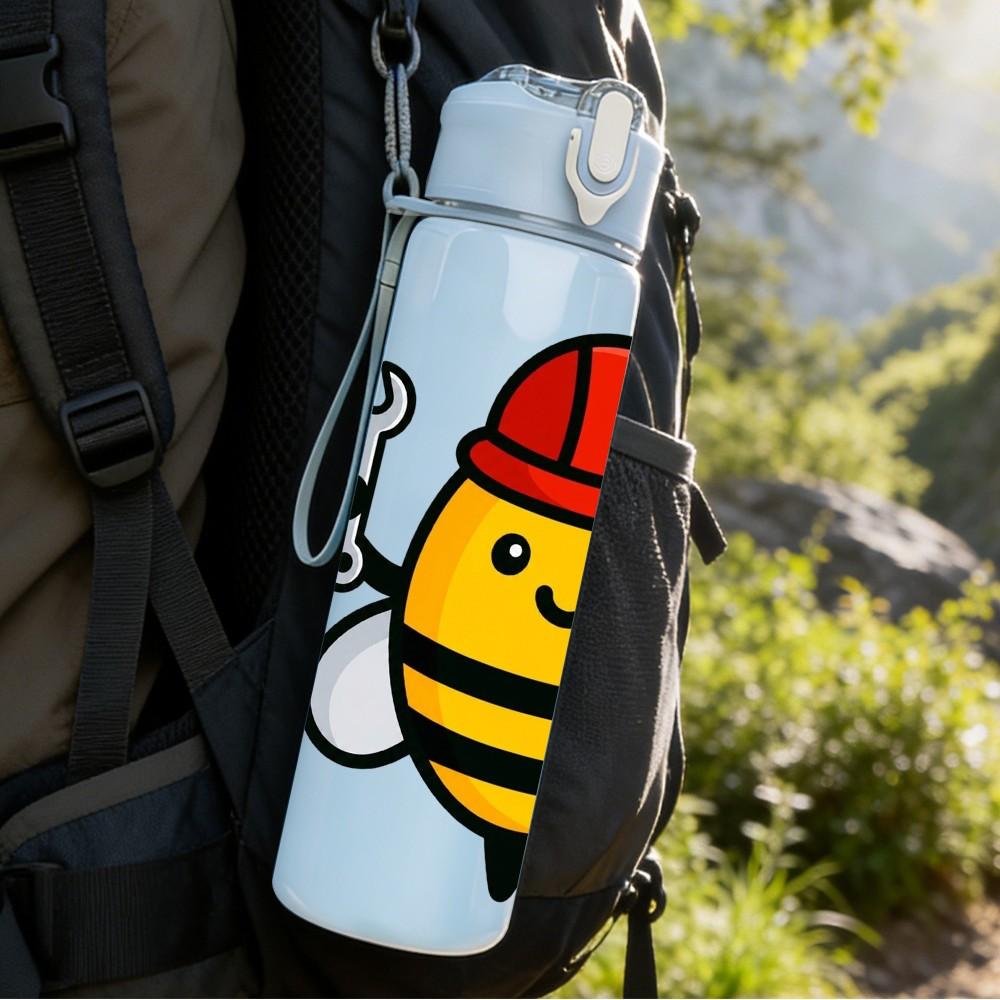 1PC Worker Bee Helmet Cartoon 750ml Color Plastic Sports Water Bottle Leakproof Flip Straw Lid Suitable for Sports Office Home Use