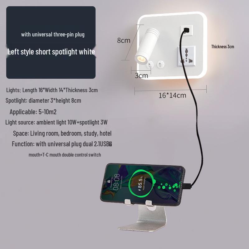 Modern Minimalist Indoor LED Wall Lamp with USB Reading Light for Bedroom or Living Room.