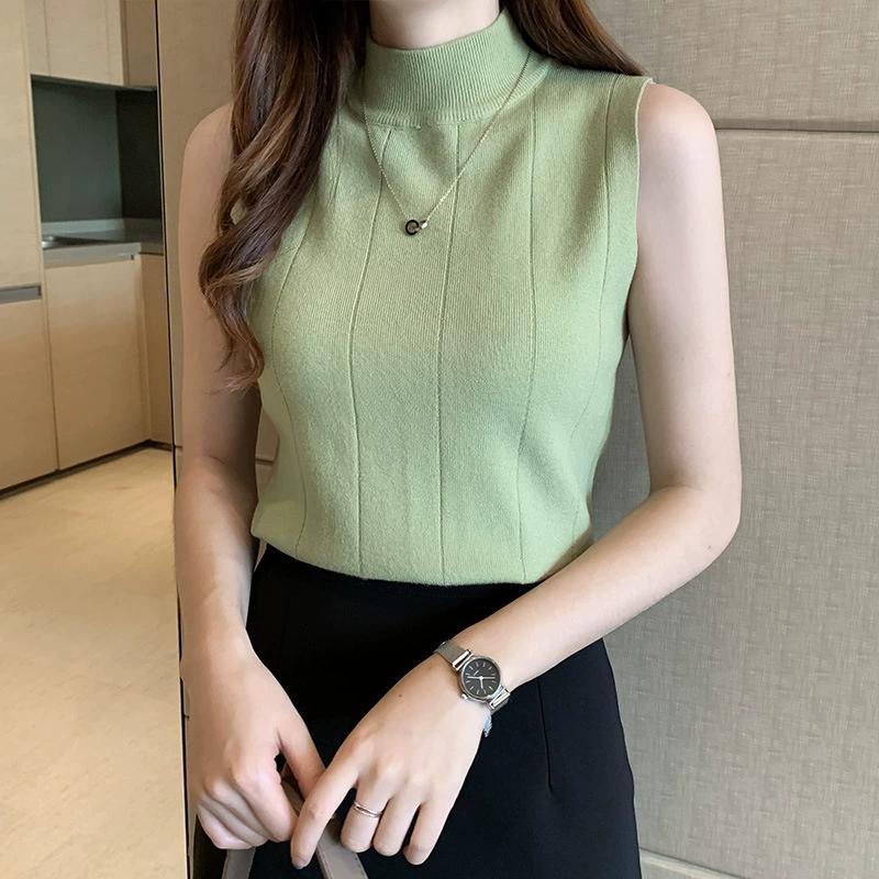 Summer Base Shirt, Women's Summer Slim Fit Thin Sweater, Sleeveless Knit Sweater, Inner Vest, Short Top