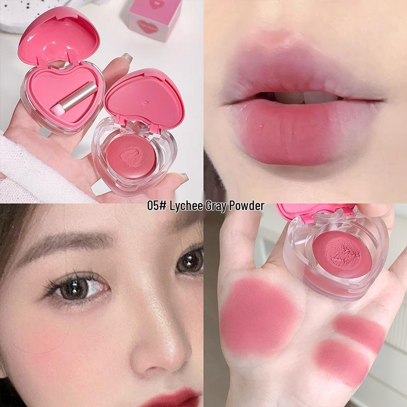Gege Heart-Shaped Lip & Cheek Duo: Long-Lasting Matte Blush & Lipstick In Korean Style
