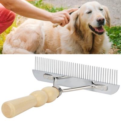 Metal Teeth Pet Rake Comb Wooden Handle Pet Hair Comb Dog Shedding Comb Long Haired Dogs
