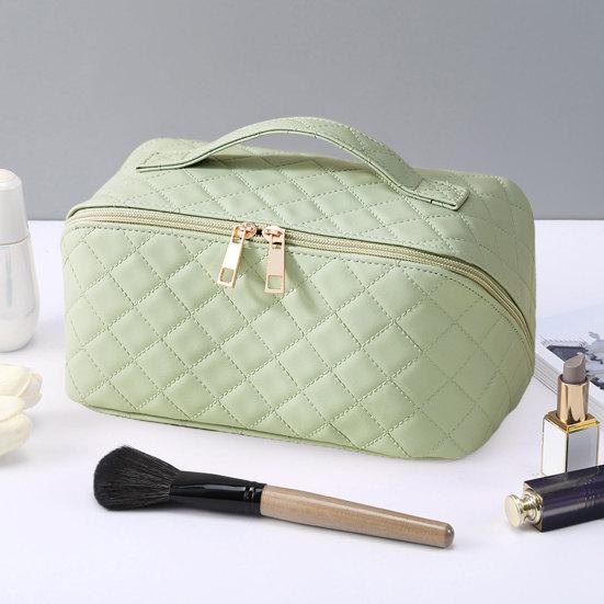 

Дорожная косметичка большой емкости, водонепроницаемая портативная стеганая косметичка из искусственной кожи с ручкой для путешествий светло-фиолетовый