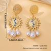 A Pair of Unique Ethnic-style Vintage Gold Coin Sunflower Teardrop Pearl Tassel Earrings for Women