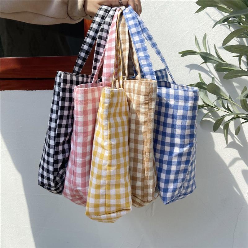 Charming Fresh Portable Bento Bag Japanese Style Plaid Handbag For Moms Students