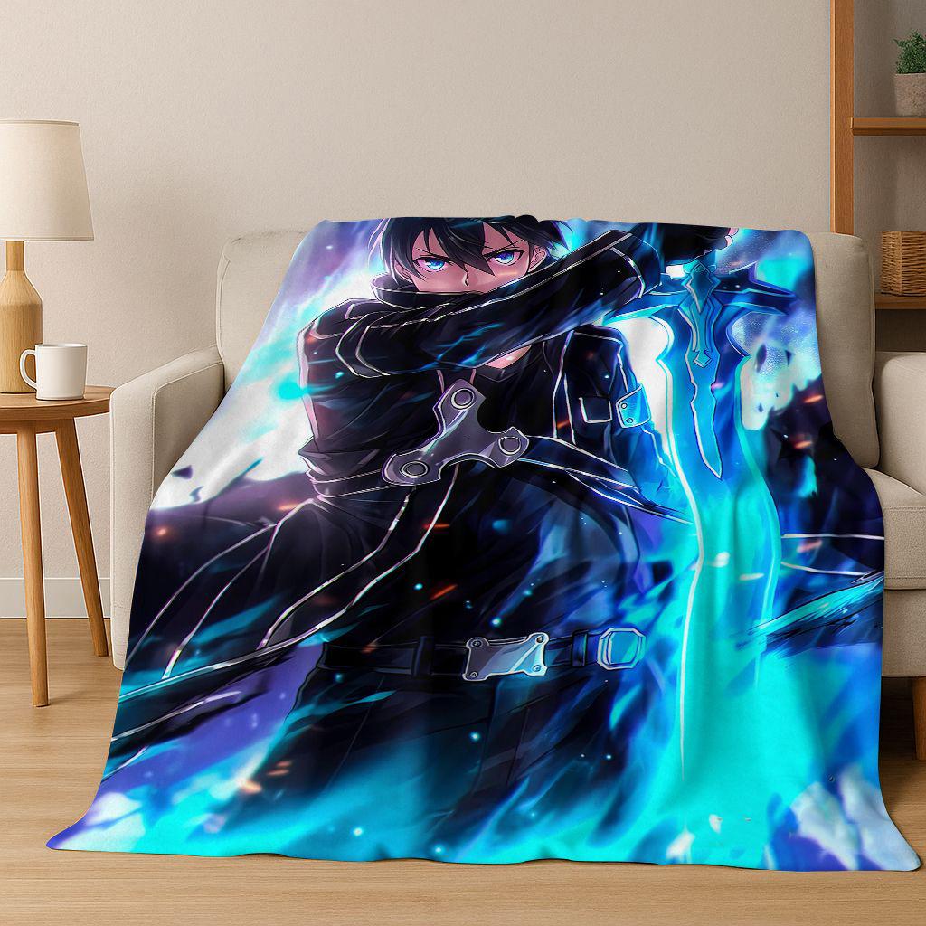 Anime SAO Sword Art Online Cartoon 3D Flannel Blanket,Cozy Soft Throw Blanket for Home Bedroom Bed Sofa Picnic Cover Gift Kids