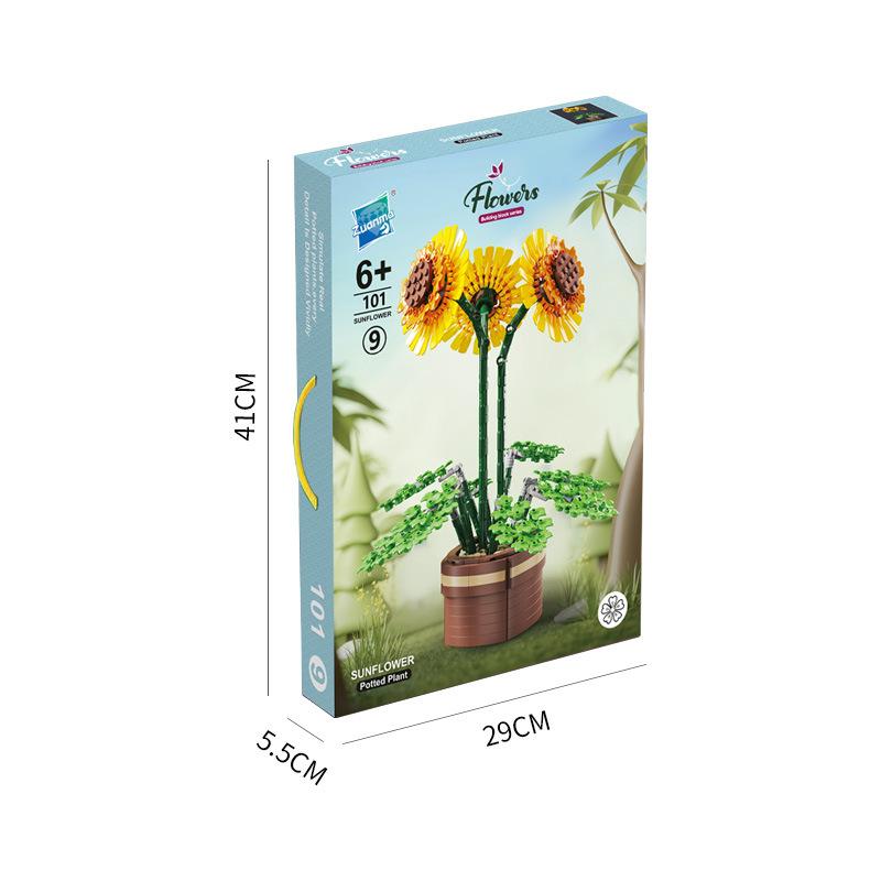 Building Block Simulation Plants Potted Plants Cloud Appreciation Sunflower Flowers Assembly and Insertion Building Block Office Home Decoration Gifts