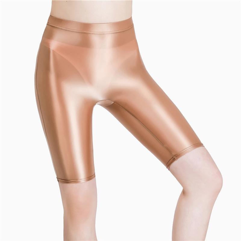 Pantaloni Scurți Noi cu Luciu de Ulei din Plasă Șapte Puncte Pantaloni Sexy de Yoga Elasticitate Ridicată Perspectivă Stil Coreean Modă Femei Policrom 4Hoa