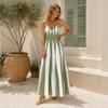 Summer Women's Fashion Loose Suspender Color Block Printed Suspender Dress Long Dress