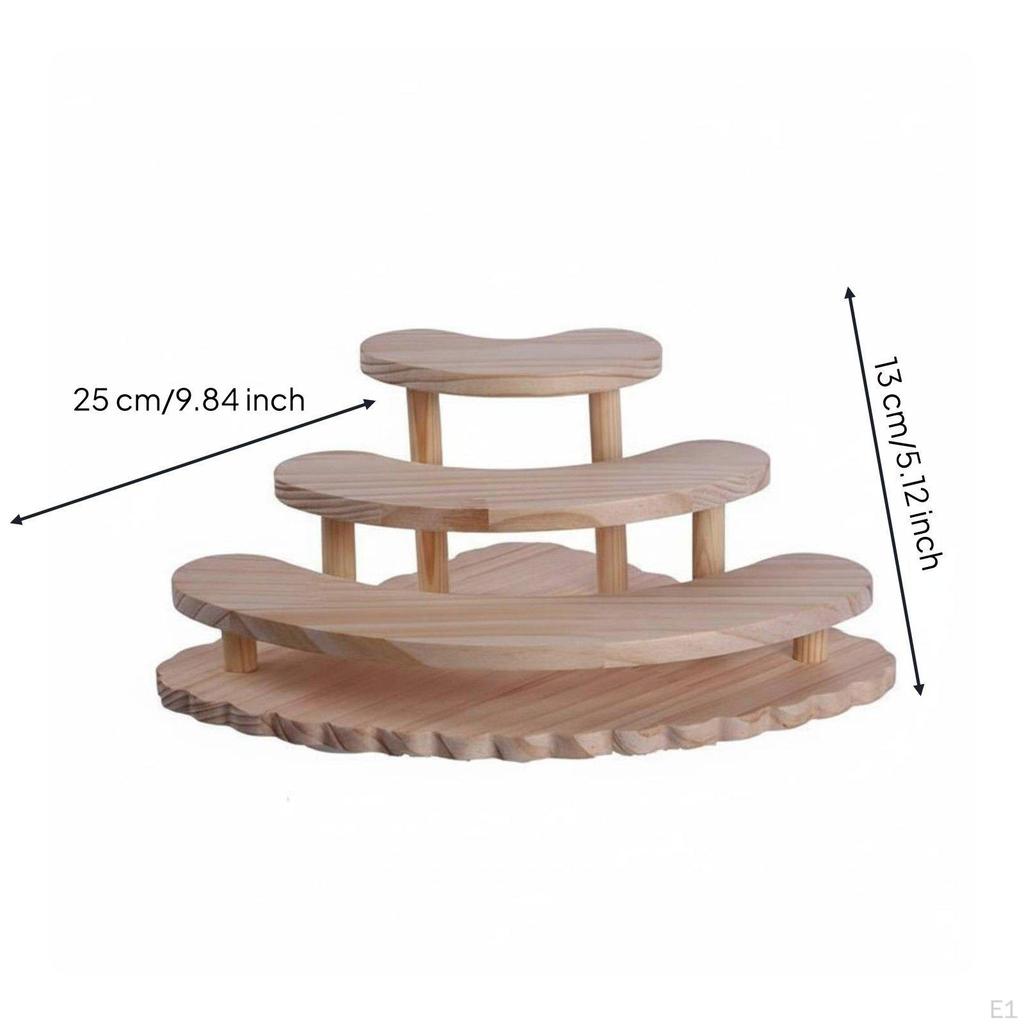 Corner Display Shelf Tiered Design 3 layer Wooden Stand SpaceSaving FanShaped Organizer Rack