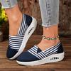 Durable Women's Casual Slip-On Sneakers Striped Low-Top with Beaded Ankle Strap, Fabric Uppe Sole for All-Season Outdoor Wear, Comfortable Footwear