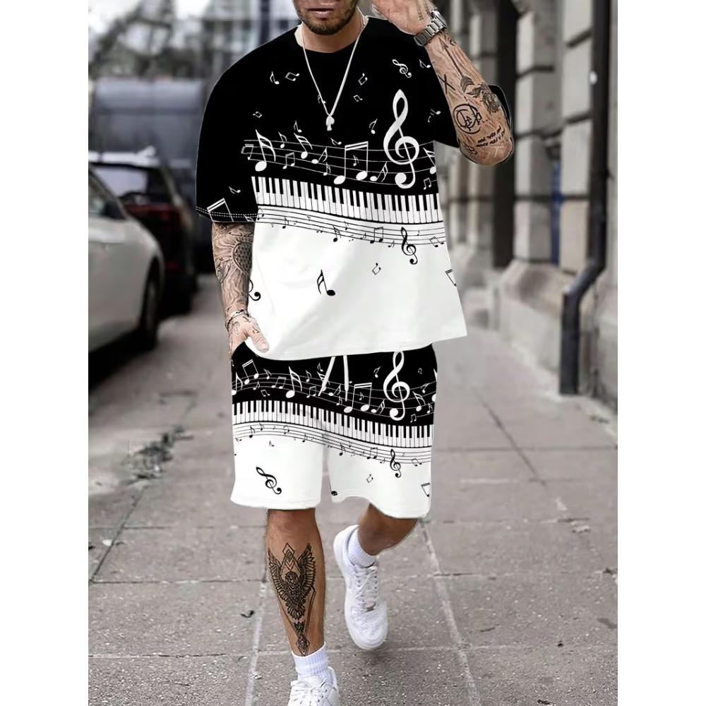

Music Note Pattern 3D Print Tracksuits Men s Women O-Neck Short Sleeve T-Shirt Shorts Sets Sportswear 2pcs Suits Man s Clothing S