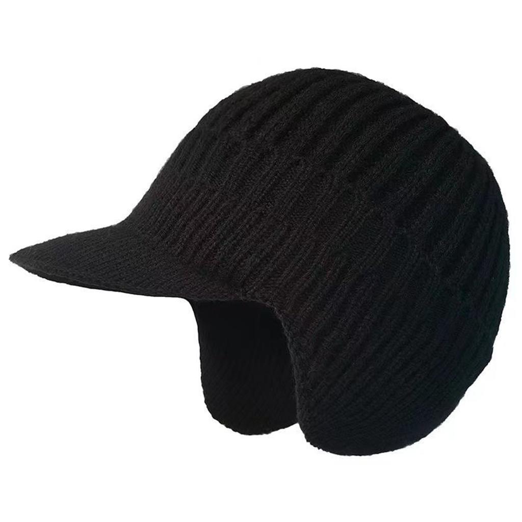 Winter Beanie with Brim and Ear Flaps Outdoor Warm Fleece Lined Knit Hat Trendy Casual Outdoor Running Knit Hat For Men Women