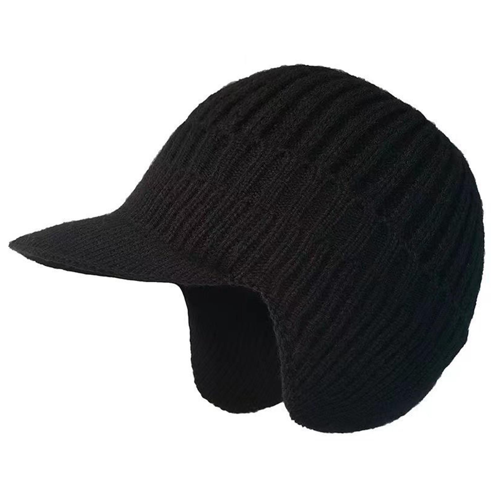 Winter Beanie with Brim and Ear Flaps Outdoor Warm Fleece Lined Knit Hat Trendy Casual Outdoor Running Knit Hat For Men Women