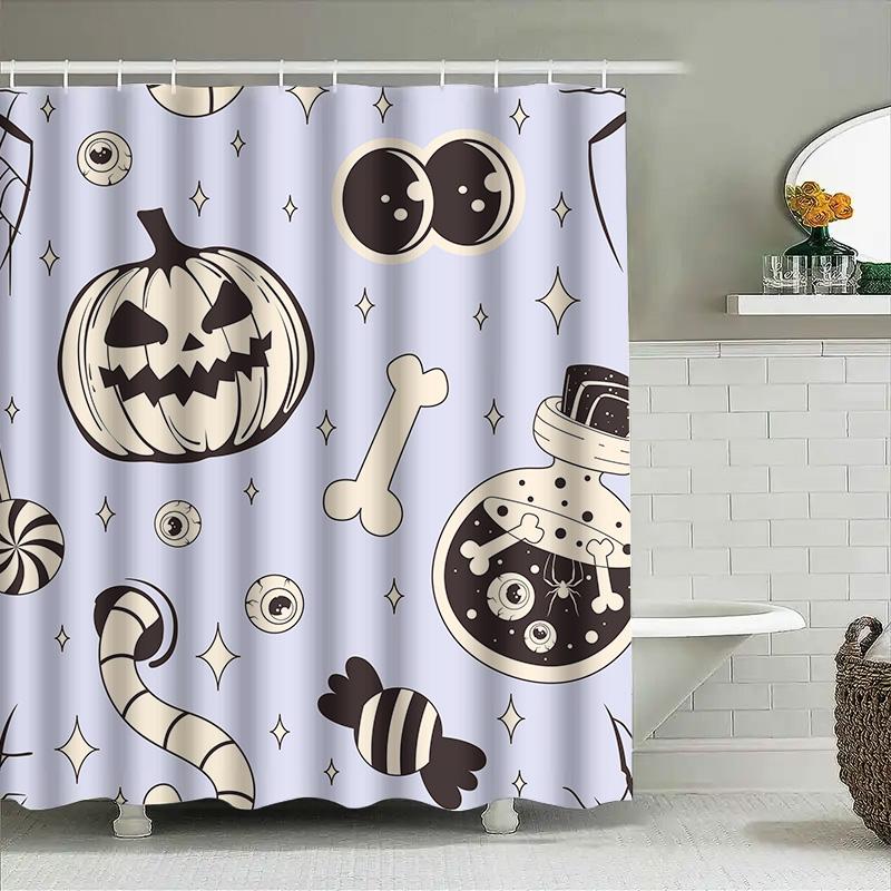 

1Pccute Halloween Curtain For Bathroom Kids Baby Girls Room Decoration Spooky Striped Pumpkin Decor W60H190(CM)-1 Pcs