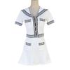 Spring/Summer 2025 Navy Collar Slim Fit Knit Set with A-line Skirt