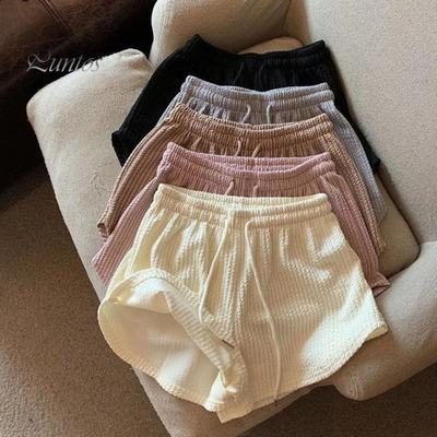 Sommer-Shorts für Damen, Kordelzug, hohe elastische Taille, einfarbig, A-Linie, weich, atmungsaktiv, dünn, locker, Strand, Sport, Jogging-Shorts