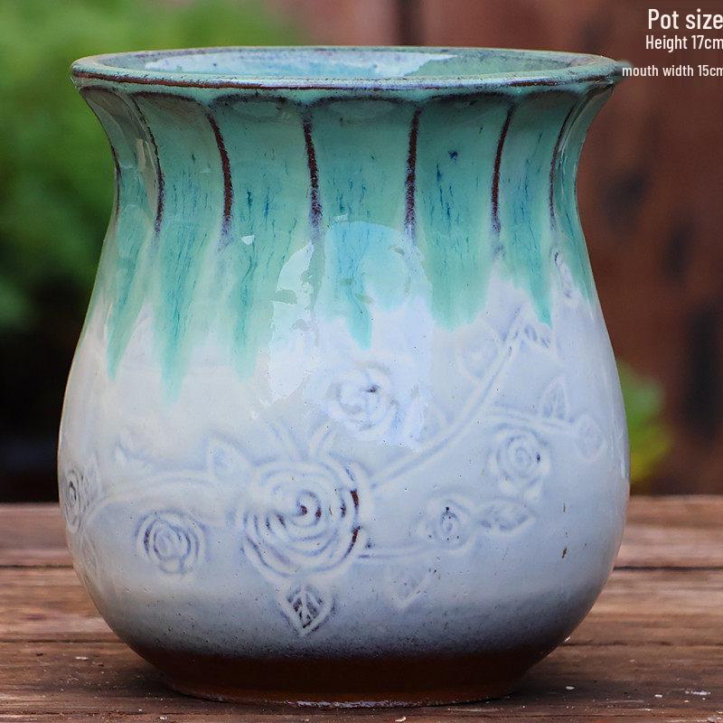 Vaso per Succulente in Ceramica Grezza Fatto a Mano - Fioriera Orchidea Intagliata con Ampia Bocca