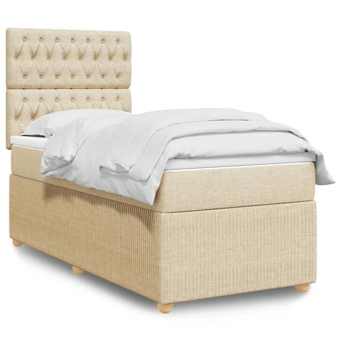 VidaXL Slatted Bed Base with Mattress Cream 90x200 Cm Fabric 3291951
